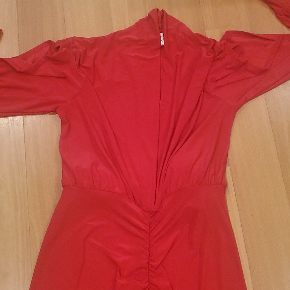 Hot Red Slit Long Sleeve Dress – Size Medium
